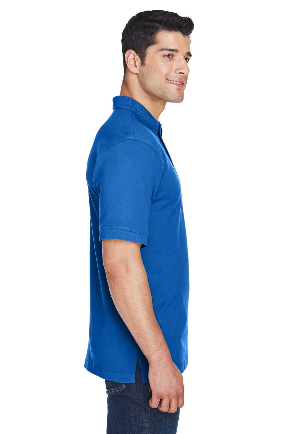 Harriton M200/M200T Mens Short Sleeve Polo Shirt True Royal Blue Model Side