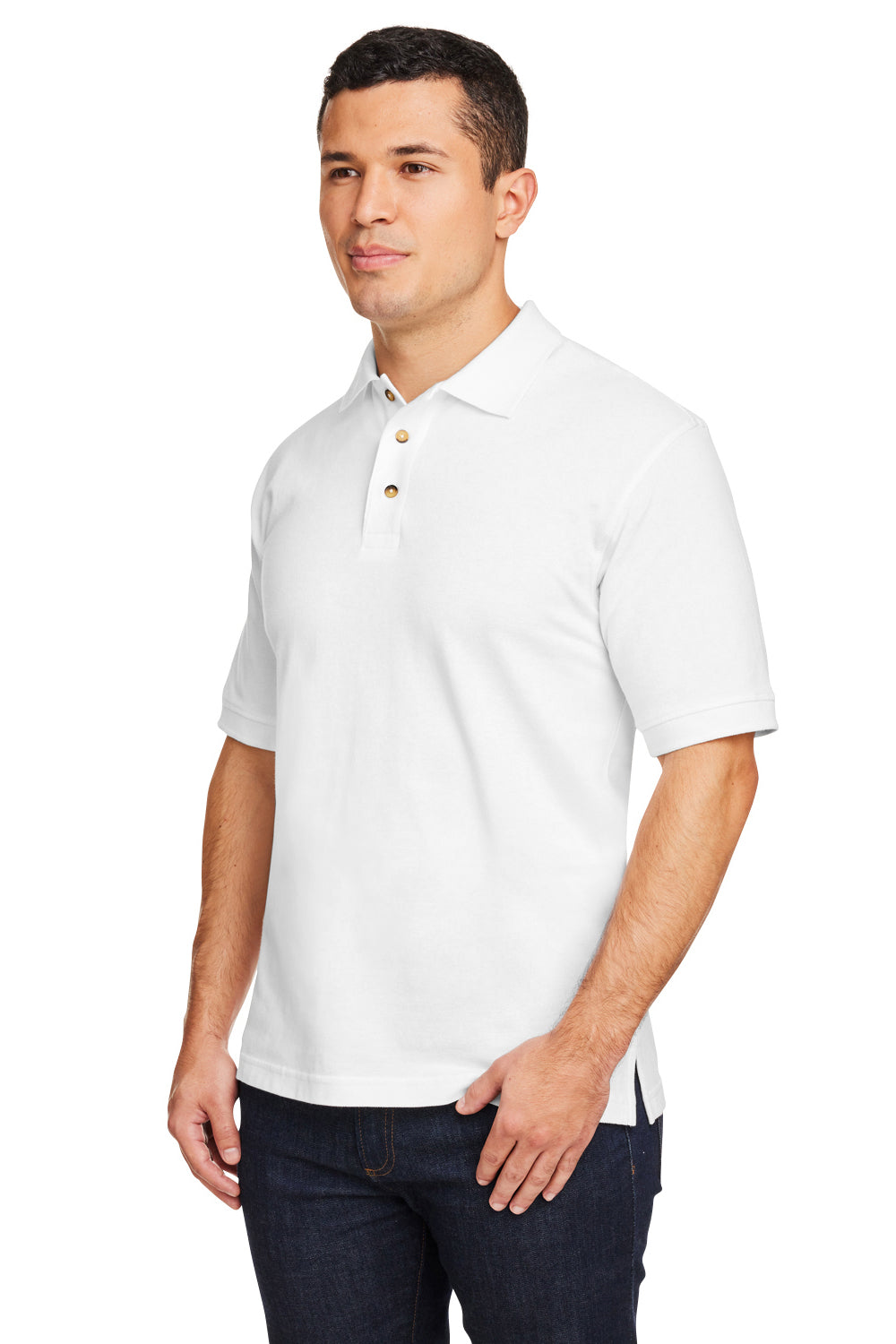 Harriton M200/M200T Mens Short Sleeve Polo Shirt White Model 3q