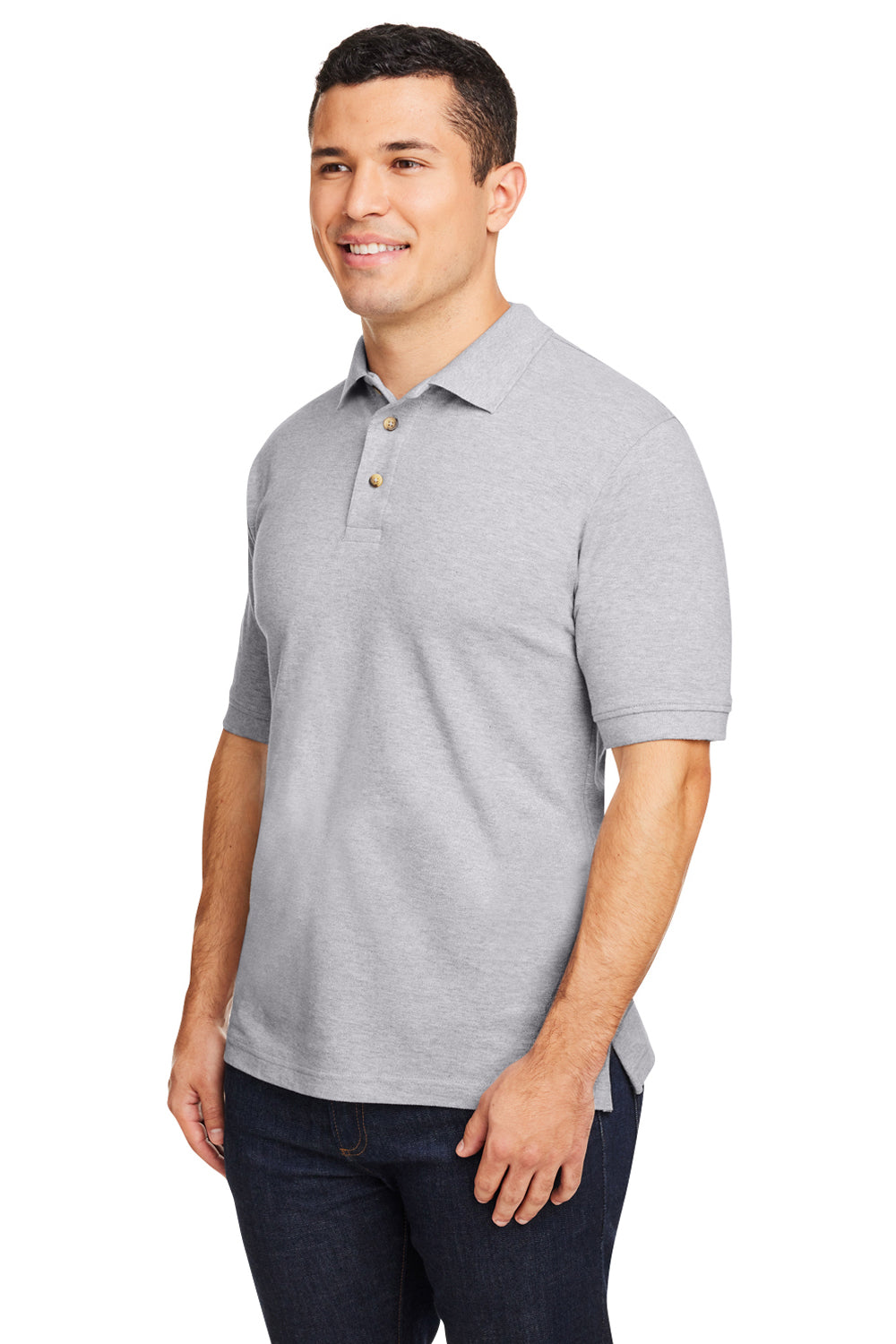 Harriton M200/M200T Mens Short Sleeve Polo Shirt Heather Grey Model 3q