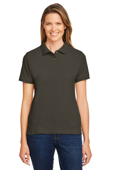 Harriton M200W Womens Short Sleeve Polo Shirt Black Model Front