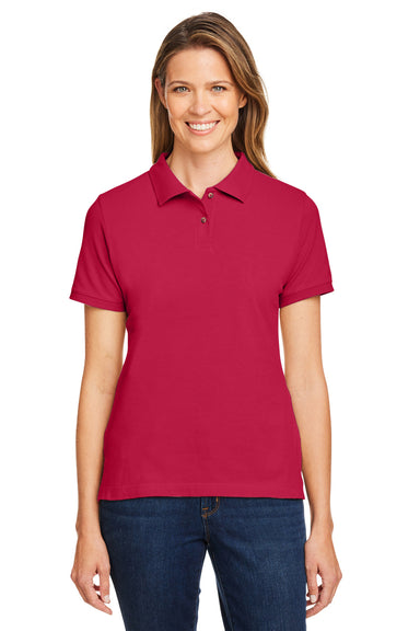 Harriton M200W Womens Short Sleeve Polo Shirt Red Model Front