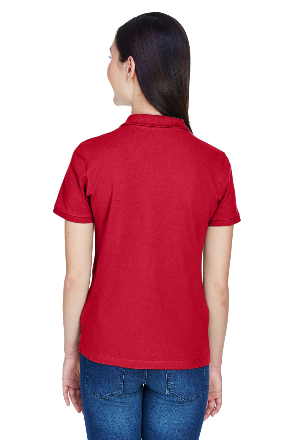 Harriton M200W Womens Short Sleeve Polo Shirt Red Model Back