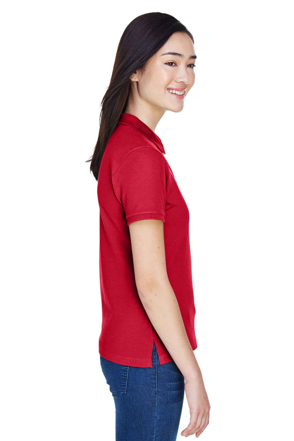 Harriton M200W Womens Short Sleeve Polo Shirt Red Model Side