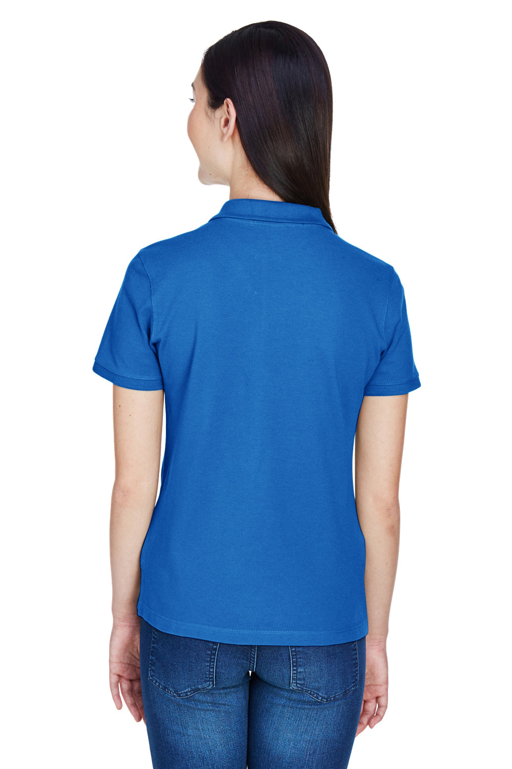 Harriton M200W Womens Short Sleeve Polo Shirt True Royal Blue Model Back