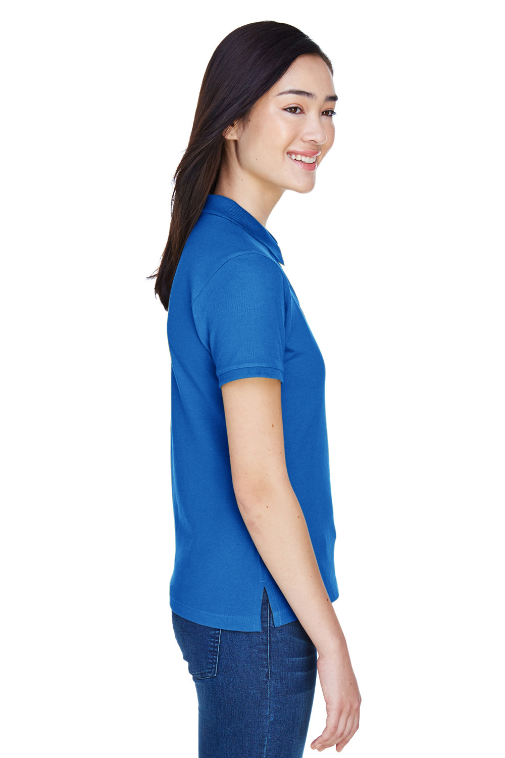 Harriton M200W Womens Short Sleeve Polo Shirt True Royal Blue Model Side