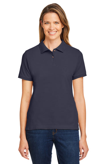 Harriton M200W Womens Short Sleeve Polo Shirt Navy Blue Model Front