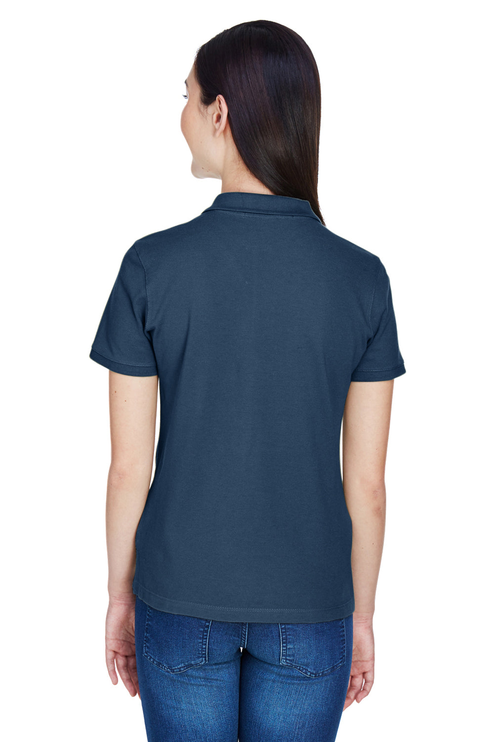 Harriton M200W Womens Short Sleeve Polo Shirt Navy Blue Model Back