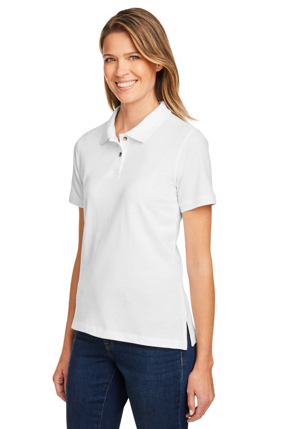 Harriton M200W Womens Short Sleeve Polo Shirt White Model 3q