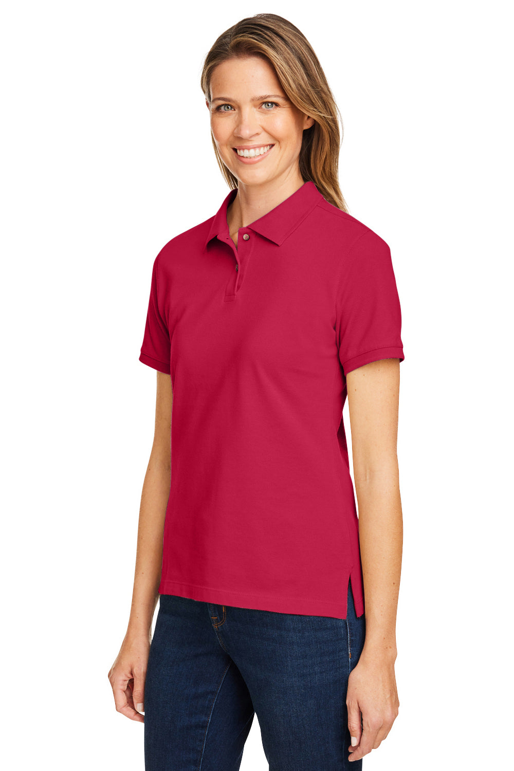 Harriton M200W Womens Short Sleeve Polo Shirt Red Model 3q