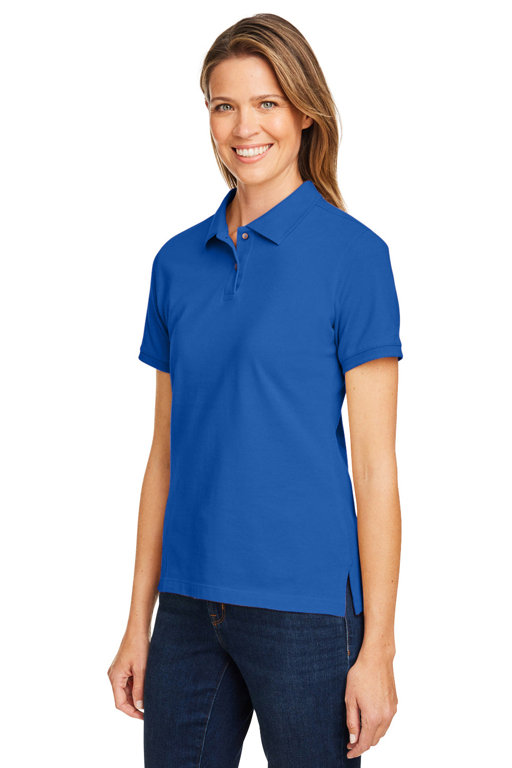 Harriton M200W Womens Short Sleeve Polo Shirt True Royal Blue Model 3q