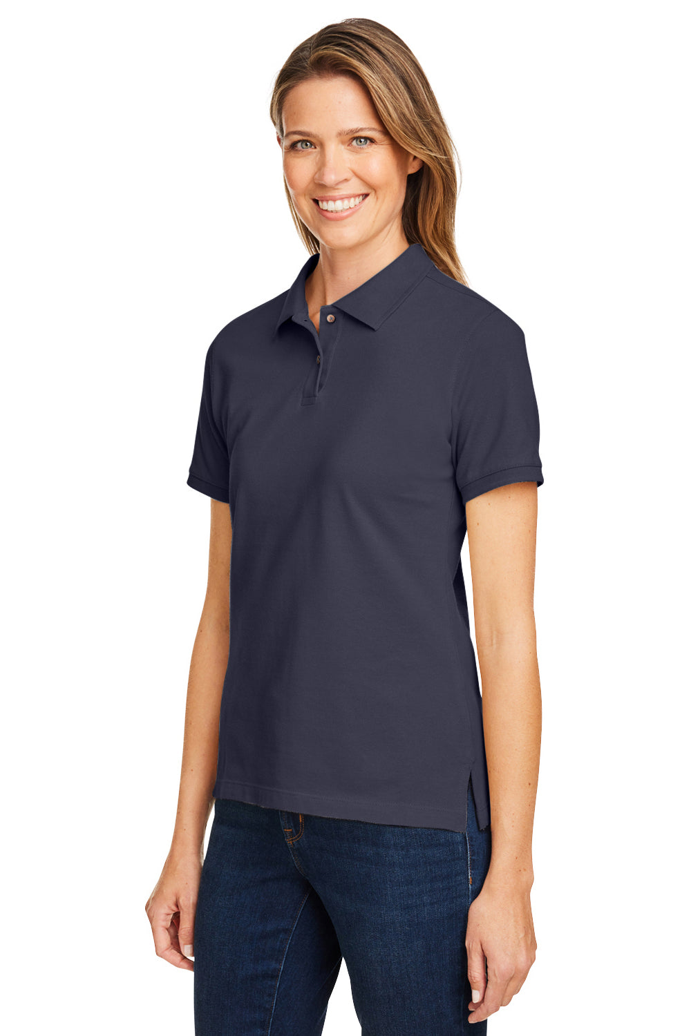 Harriton M200W Womens Short Sleeve Polo Shirt Navy Blue Model 3q