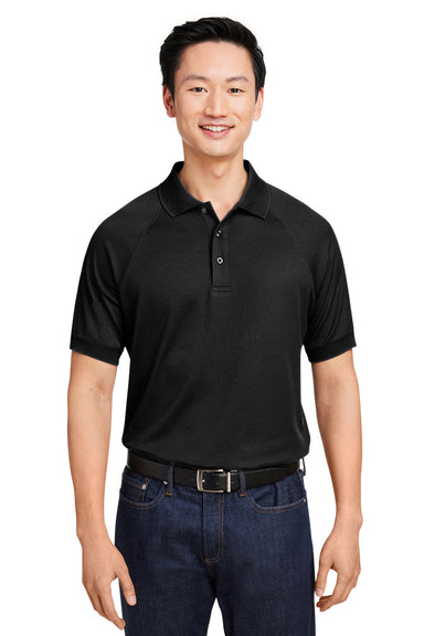 Harriton M208 Mens Charge Moisture Wicking Short Sleeve Polo Shirt Black Model Front