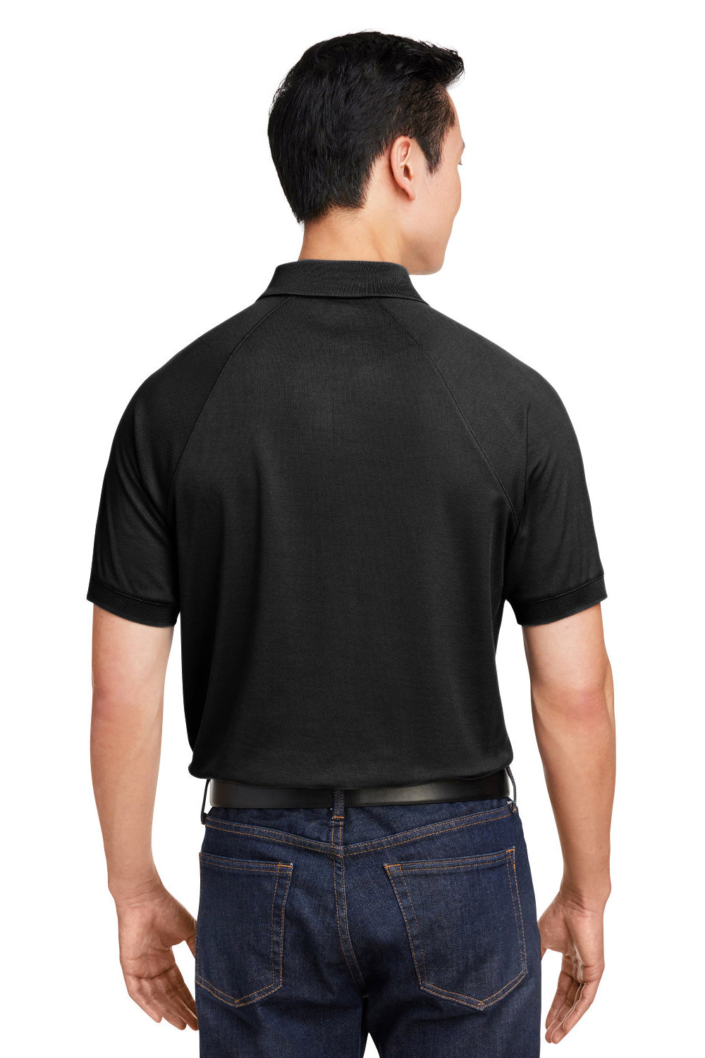 Harriton M208 Mens Charge Moisture Wicking Short Sleeve Polo Shirt Black Model Back