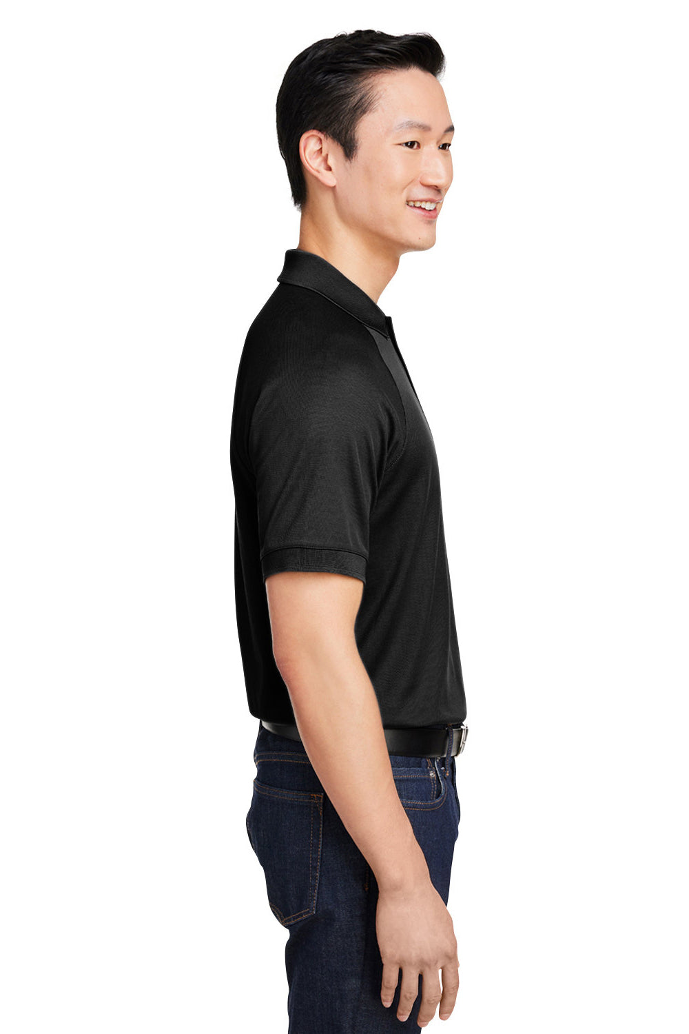 Harriton M208 Mens Charge Moisture Wicking Short Sleeve Polo Shirt Black Model Side