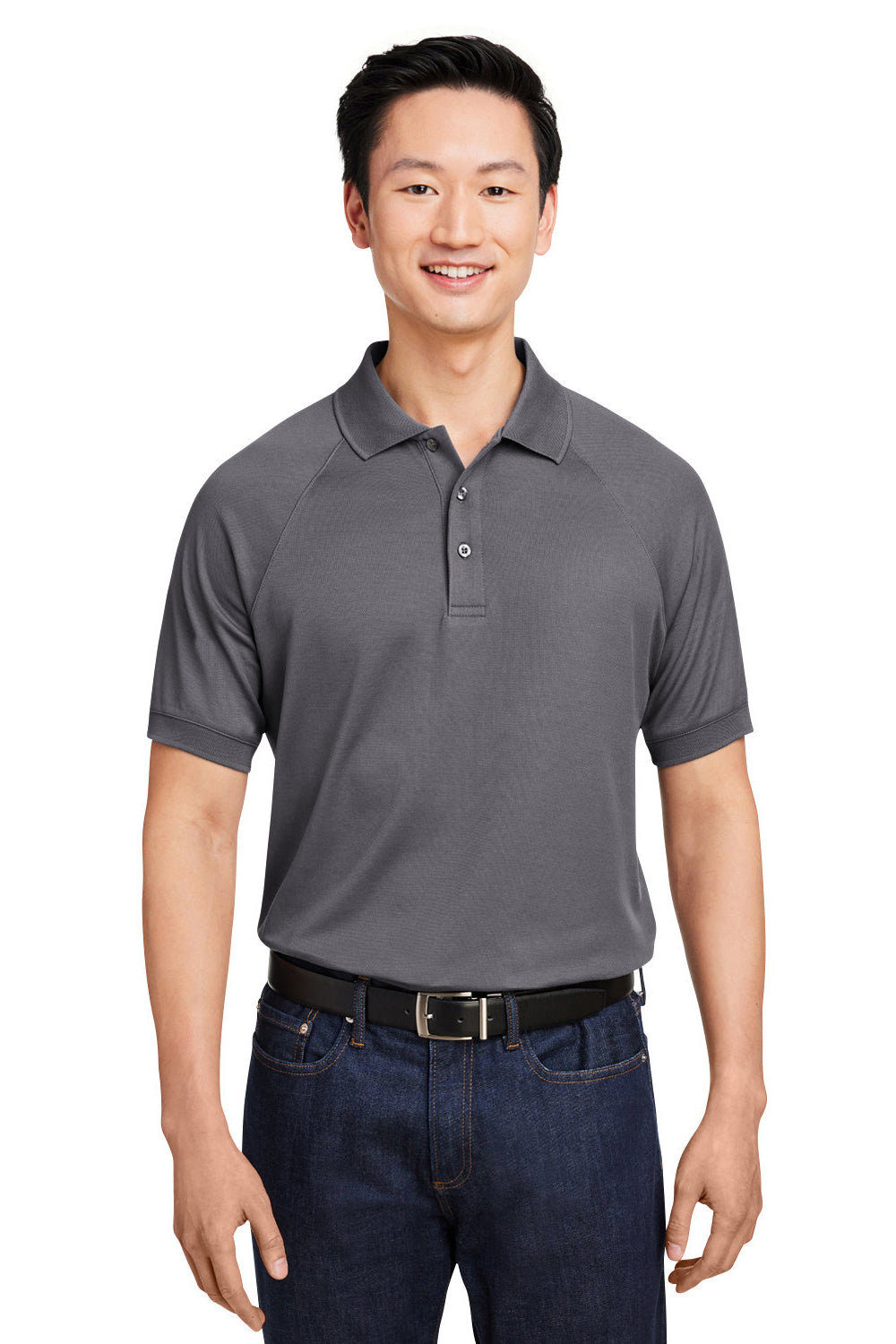 Harriton M208 Mens Charge Moisture Wicking Short Sleeve Polo Shirt Dark Charcoal Grey Model Front