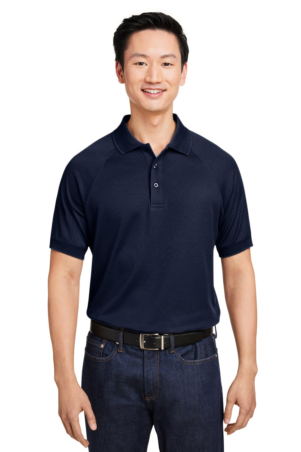 Harriton M208 Mens Charge Moisture Wicking Short Sleeve Polo Shirt Dark Navy Blue Model Front