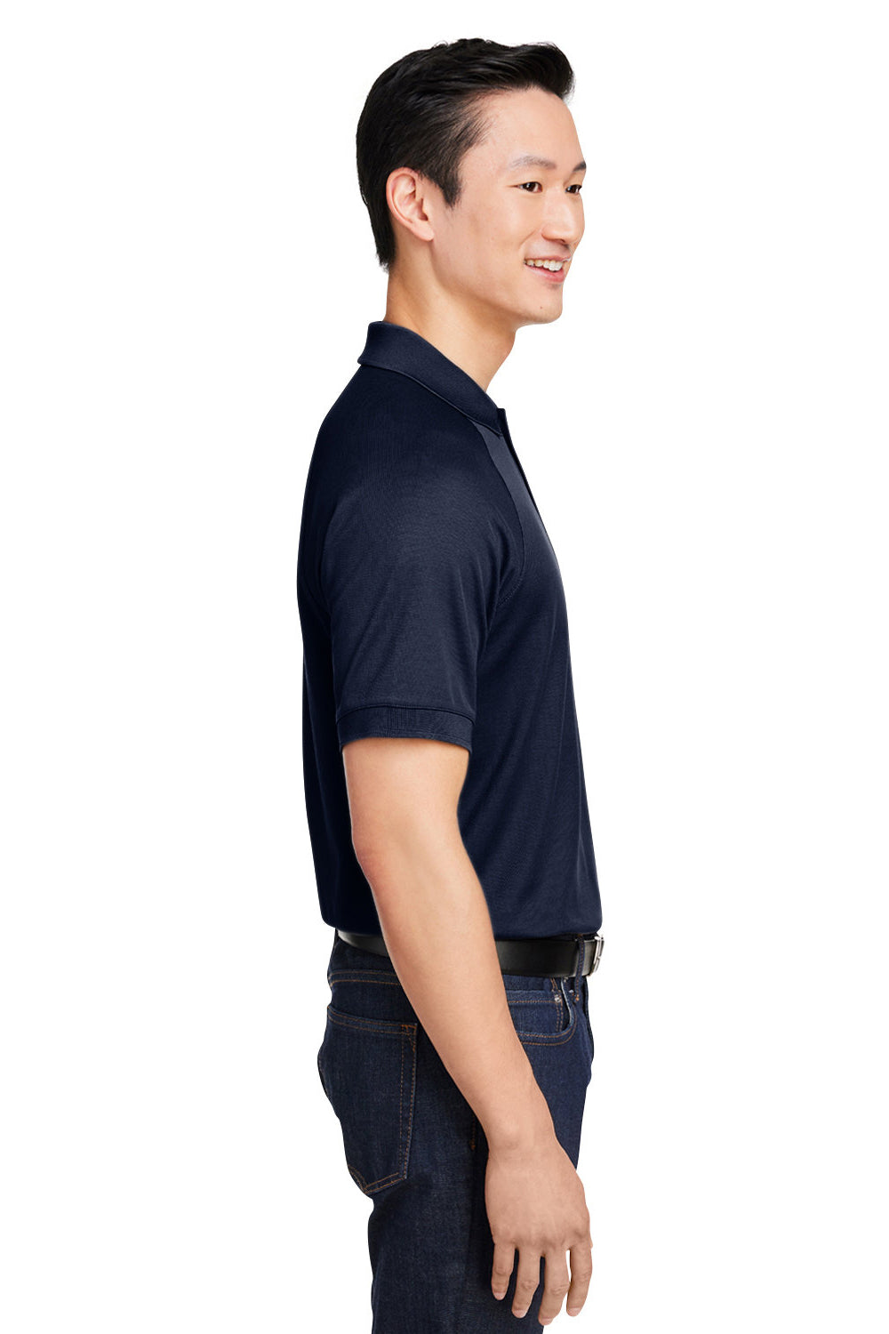 Harriton M208 Mens Charge Moisture Wicking Short Sleeve Polo Shirt Dark Navy Blue Model Side