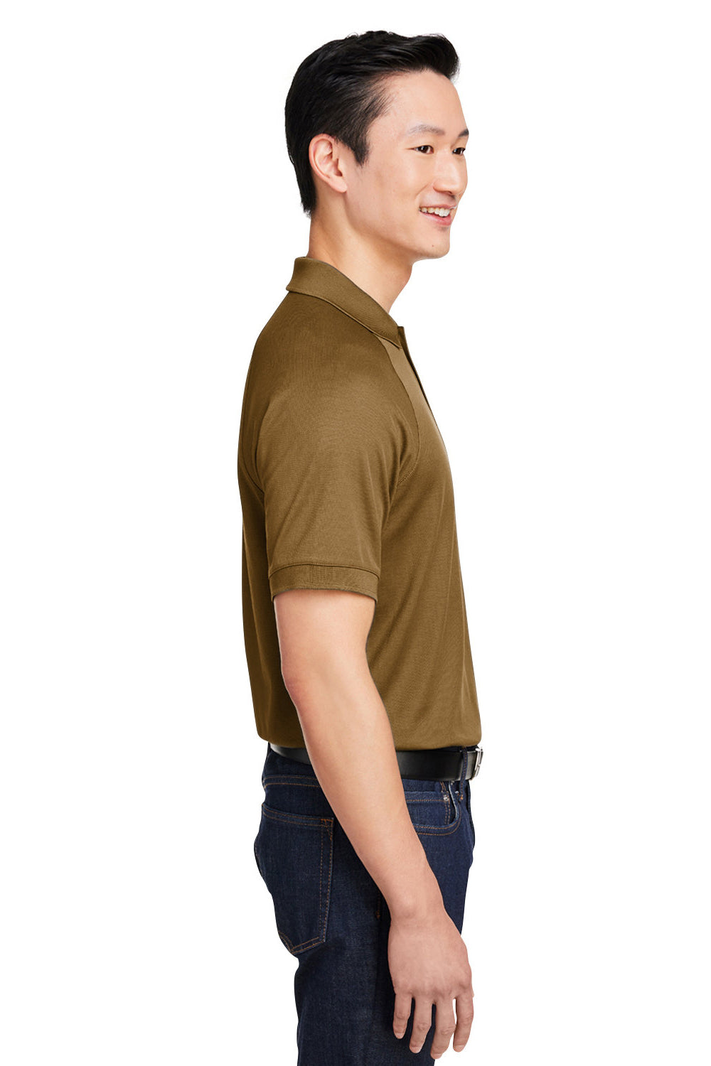 Harriton M208 Mens Charge Moisture Wicking Short Sleeve Polo Shirt Coyote Brown Model Side