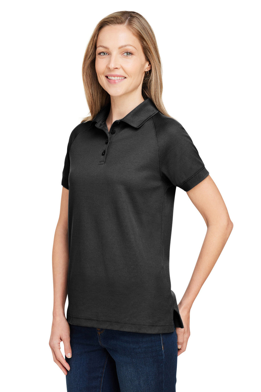 Harriton M208W Womens Charge Moisture Wicking Short Sleeve Polo Shirt Black Model 3q