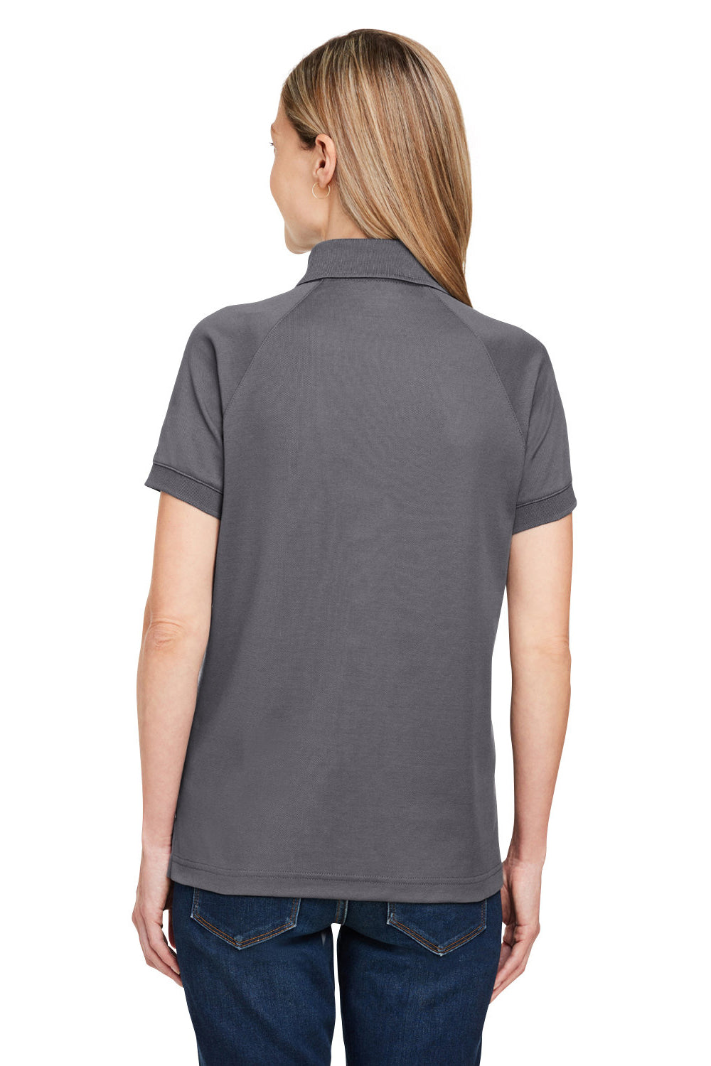 Harriton M208W Womens Charge Moisture Wicking Short Sleeve Polo Shirt Dark Charcoal Grey Model Back