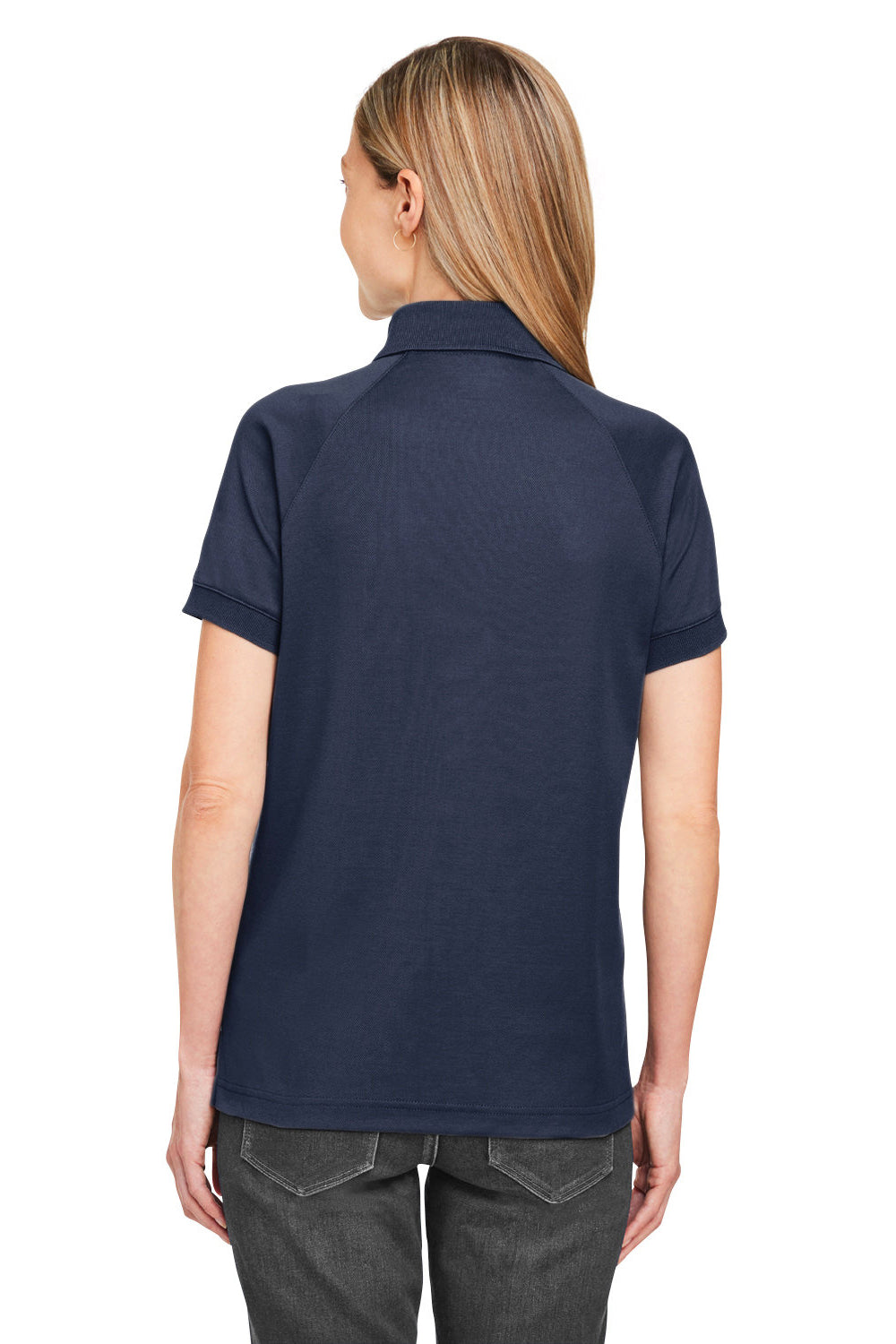 Harriton M208W Womens Charge Moisture Wicking Short Sleeve Polo Shirt Dark Navy Blue Model Back