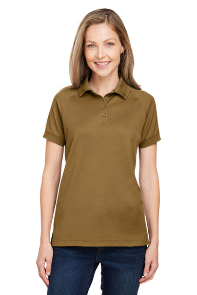 Harriton M208W Womens Charge Moisture Wicking Short Sleeve Polo Shirt Coyote Brown Model Front