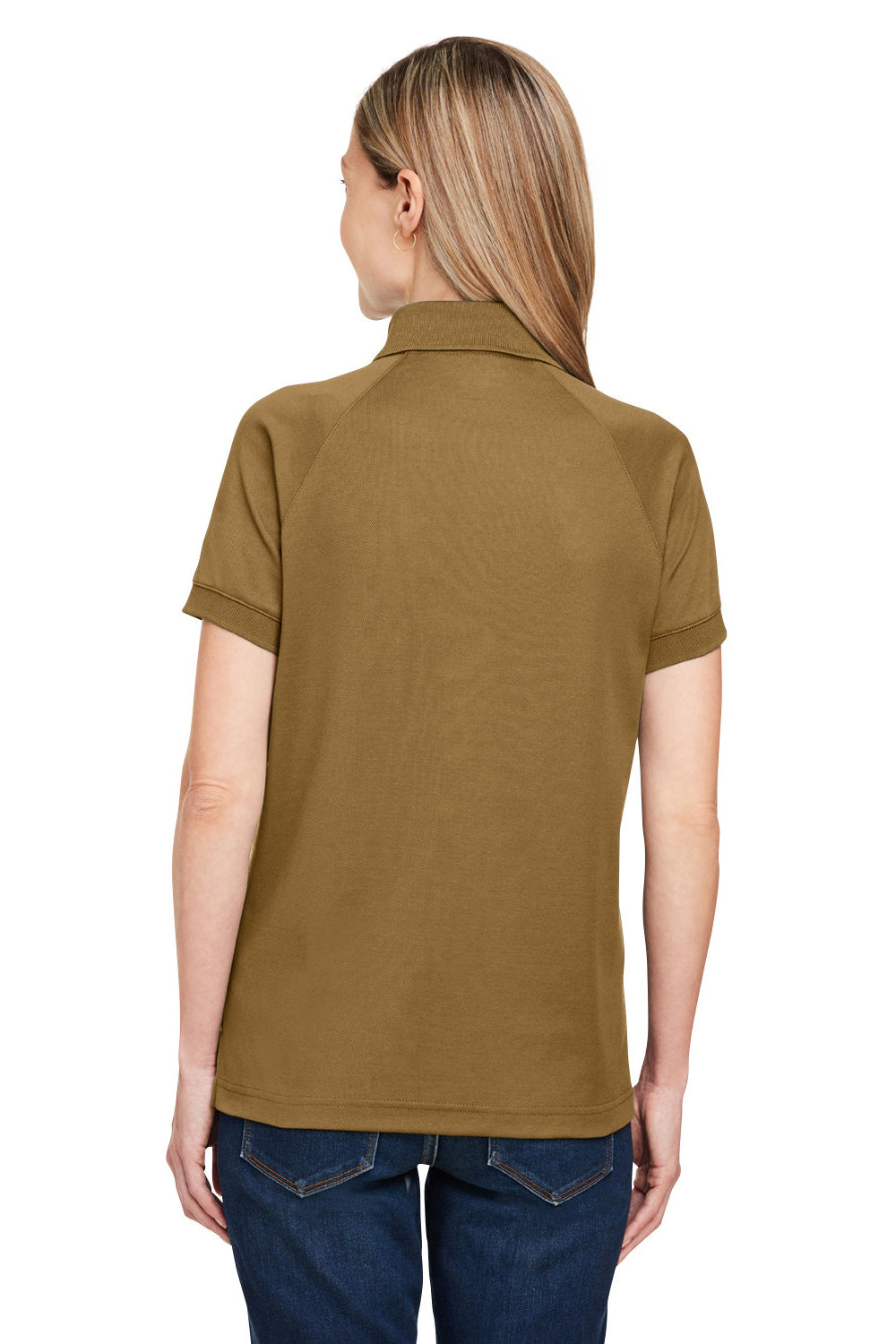 Harriton M208W Womens Charge Moisture Wicking Short Sleeve Polo Shirt Coyote Brown Model Back