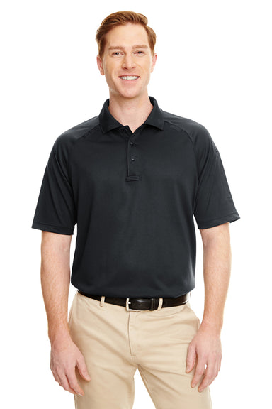 Harriton M211 Mens Advantage Tactical Moisture Wicking Short Sleeve Polo Shirt Black Model Front