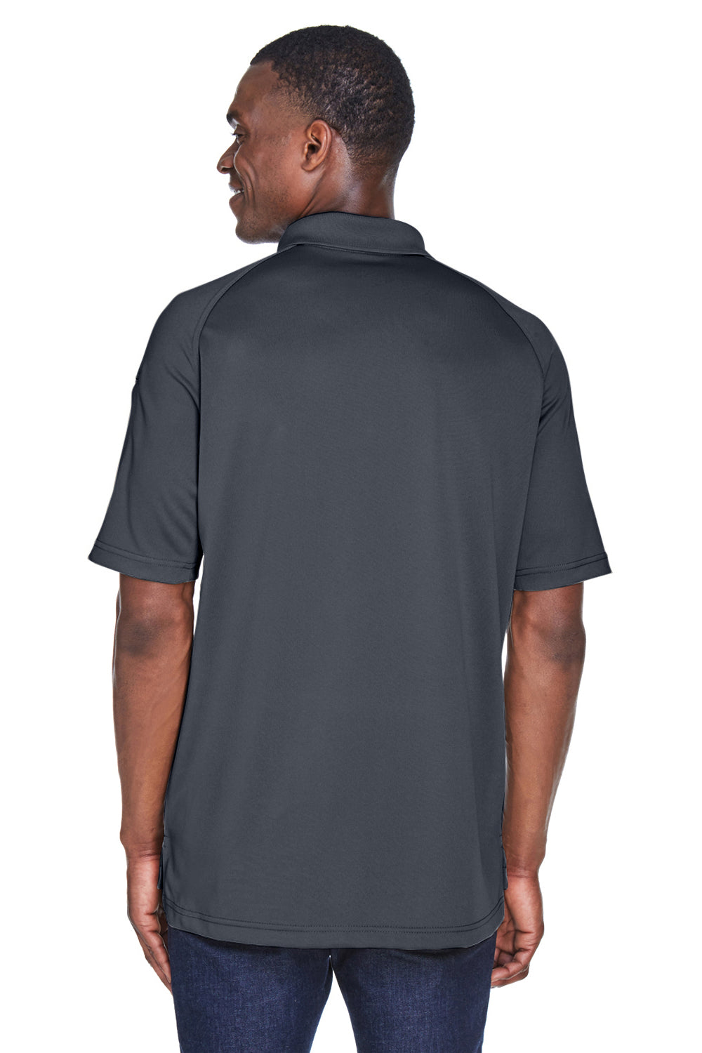 Harriton M211 Mens Advantage Tactical Moisture Wicking Short Sleeve Polo Shirt Dark Charcoal Grey Model Back