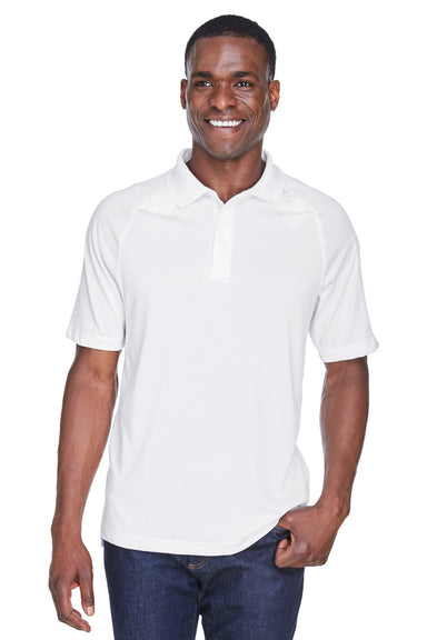 Harriton M211 Mens Advantage Tactical Moisture Wicking Short Sleeve Polo Shirt White Model Front