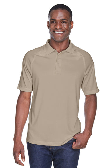 Harriton M211 Mens Advantage Tactical Moisture Wicking Short Sleeve Polo Shirt Desert Khaki Model Front