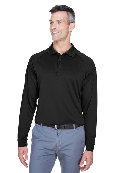 Harriton M211L Mens Advantage Tactical Moisture Wicking Long Sleeve Polo Shirt Black Model Front