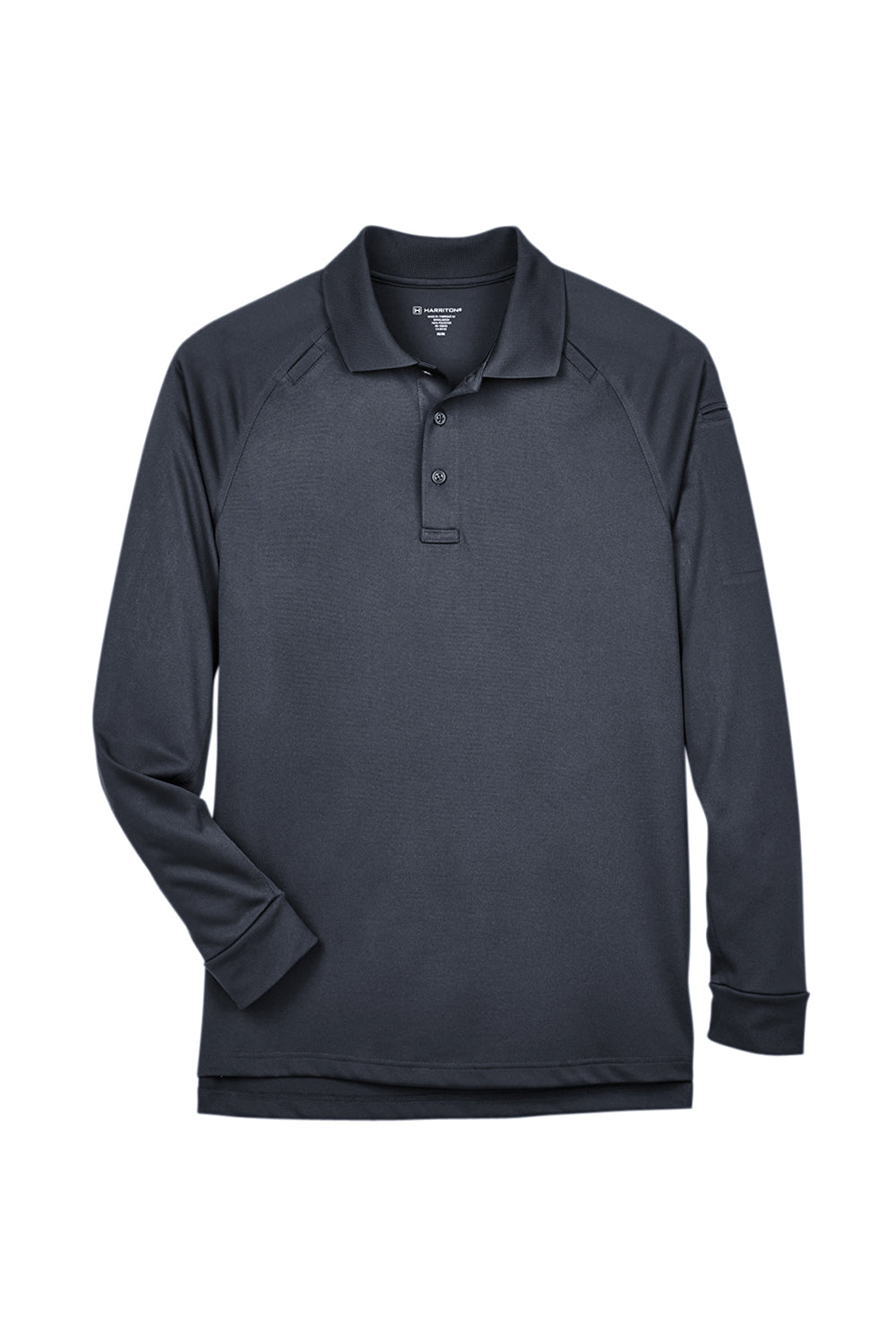 Harriton M211L Mens Advantage Tactical Moisture Wicking Long Sleeve Polo Shirt Dark Charcoal Grey Flat Front