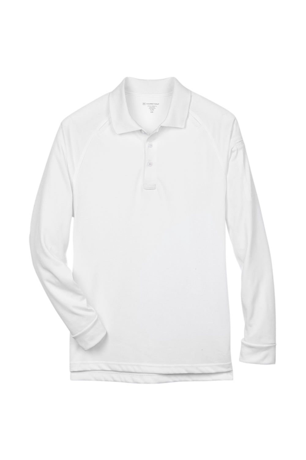 Harriton M211L Mens Advantage Tactical Moisture Wicking Long Sleeve Polo Shirt White Flat Front