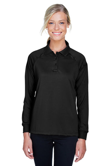 Harriton M211LW Womens Advantage Tactical Moisture Wicking Long Sleeve Polo Shirt Black Model Front