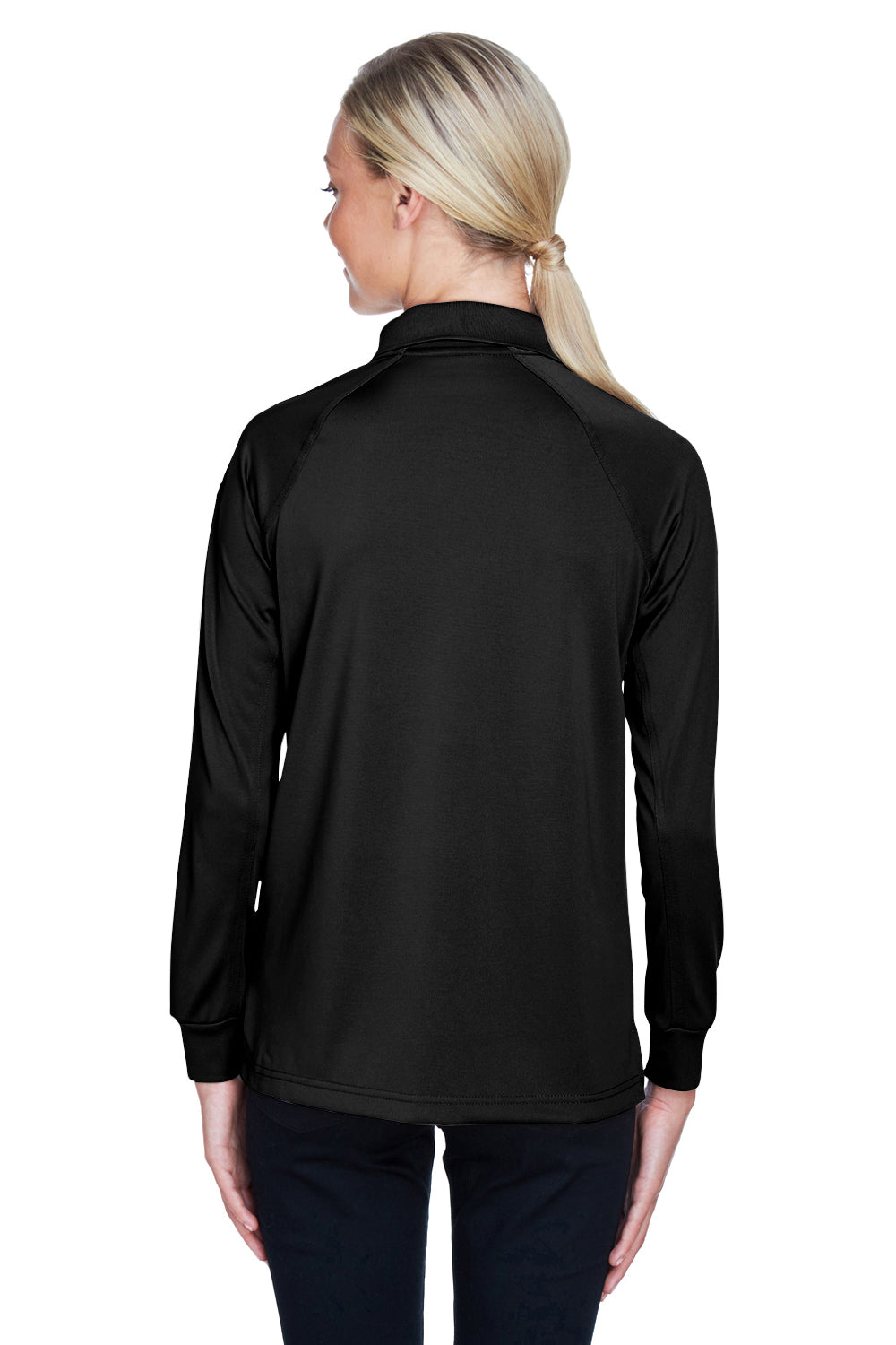 Harriton M211LW Womens Advantage Tactical Moisture Wicking Long Sleeve Polo Shirt Black Model Back