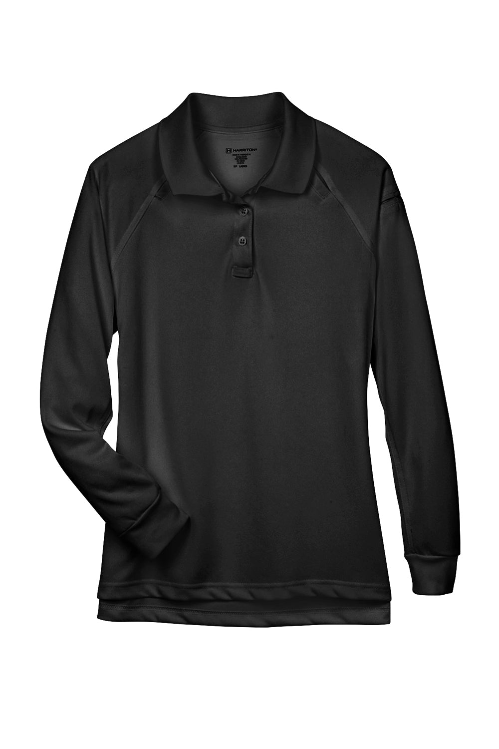 Harriton M211LW Womens Advantage Tactical Moisture Wicking Long Sleeve Polo Shirt Black Flat Front