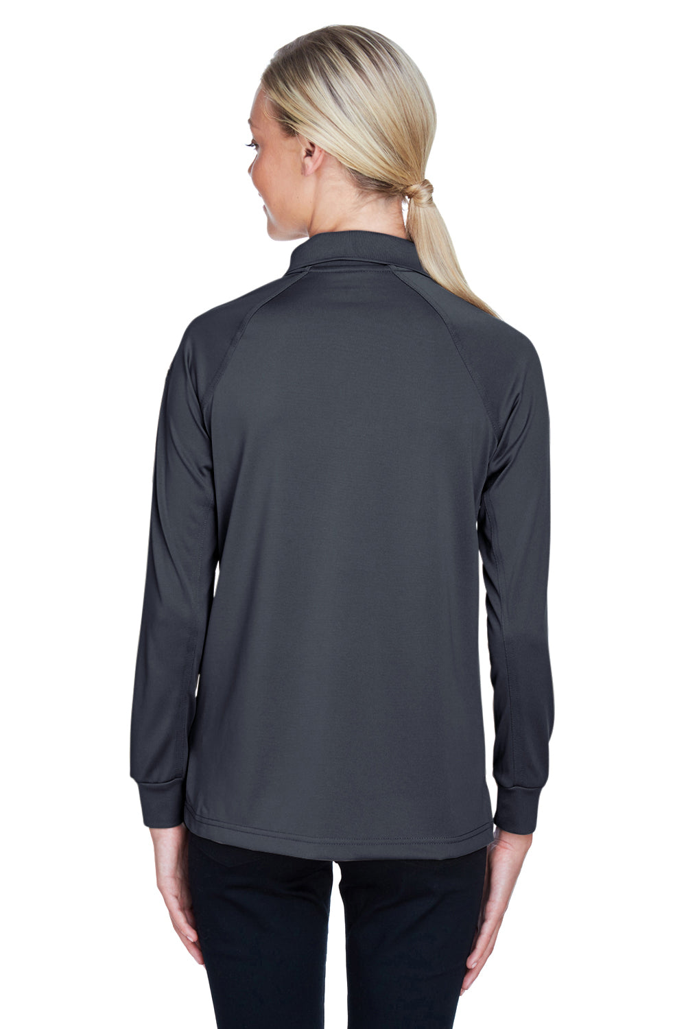 Harriton M211LW Womens Advantage Tactical Moisture Wicking Long Sleeve Polo Shirt Dark Charcoal Grey Model Back