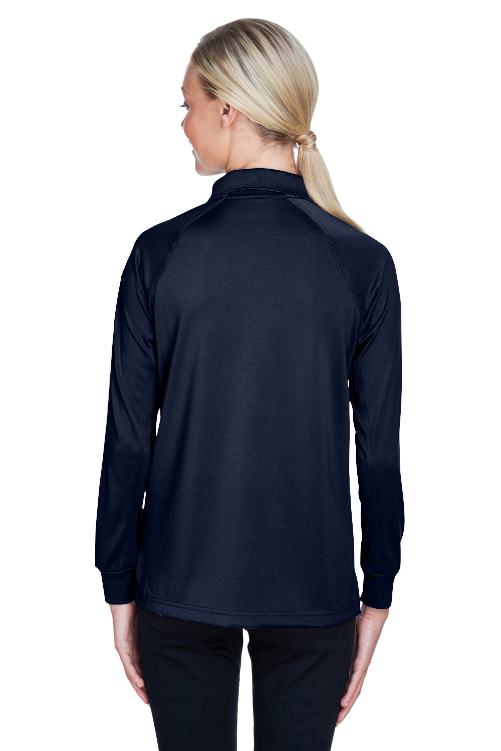 Harriton M211LW Womens Advantage Tactical Moisture Wicking Long Sleeve Polo Shirt Dark Navy Blue Model Back