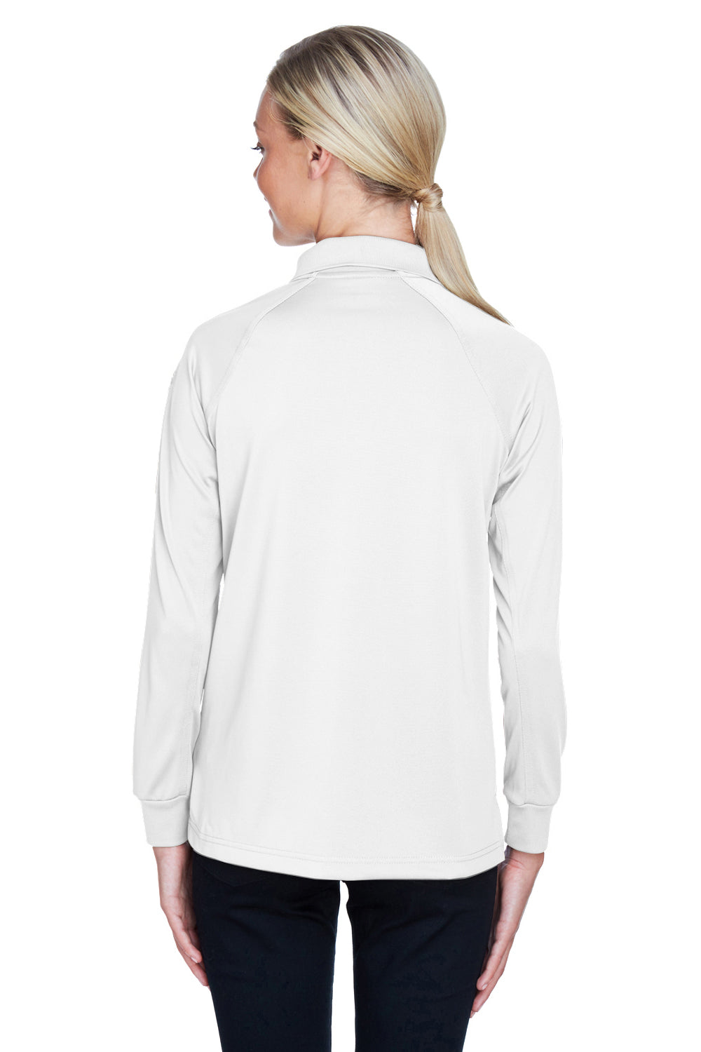 Harriton M211LW Womens Advantage Tactical Moisture Wicking Long Sleeve Polo Shirt White Model Back