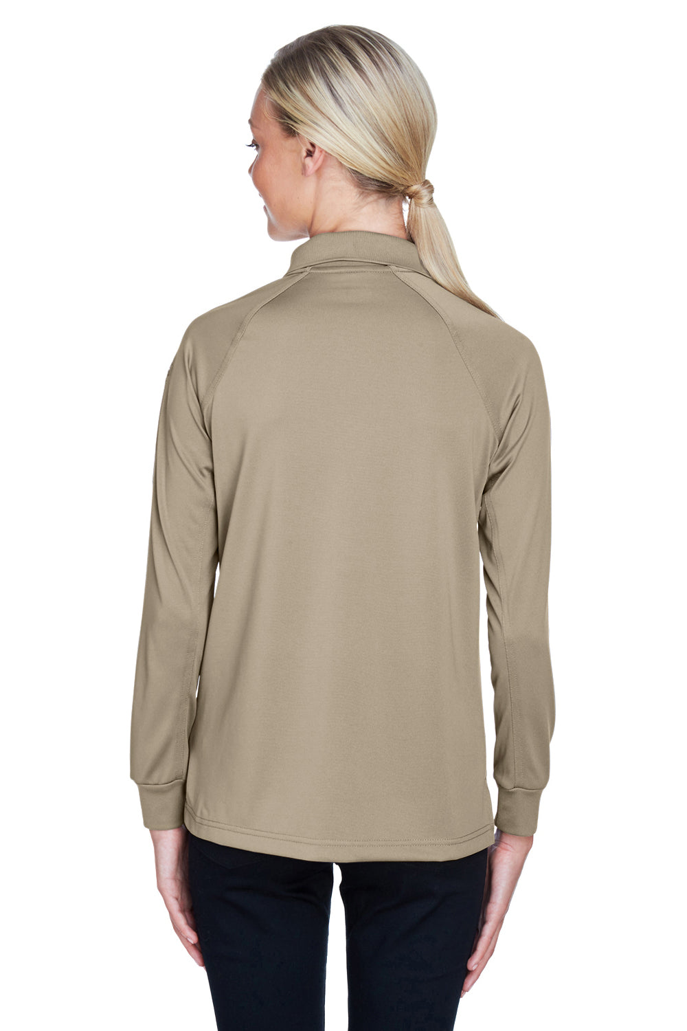 Harriton M211LW Womens Advantage Tactical Moisture Wicking Long Sleeve Polo Shirt Desert Khaki Model Back