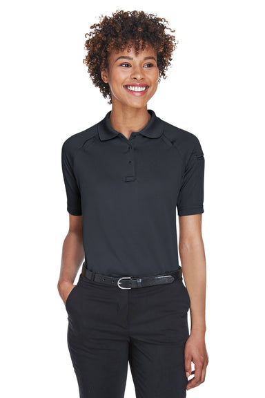 Harriton M211W Womens Advantage Tactical Moisture Wicking Short Sleeve Polo Shirt Dark Charcoal Grey Model Front