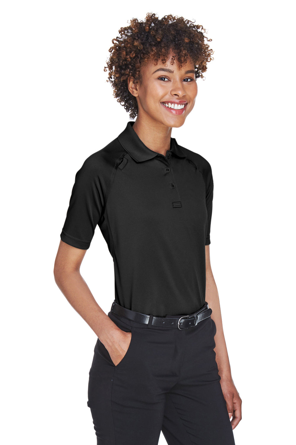 Harriton M211W Womens Advantage Tactical Moisture Wicking Short Sleeve Polo Shirt Black Model 3q