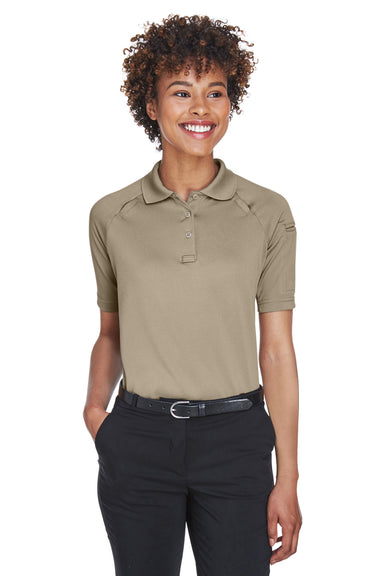 Harriton M211W Womens Advantage Tactical Moisture Wicking Short Sleeve Polo Shirt Desert Khaki Model Front