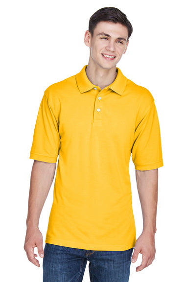 Harriton M265/M265T Mens Easy Blend Wrinkle Resistant Short Sleeve Polo Shirt Sunray Yellow Model Front