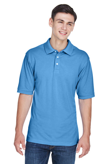 Harriton M265/M265T Mens Easy Blend Wrinkle Resistant Short Sleeve Polo Shirt Nautical Blue Model Front