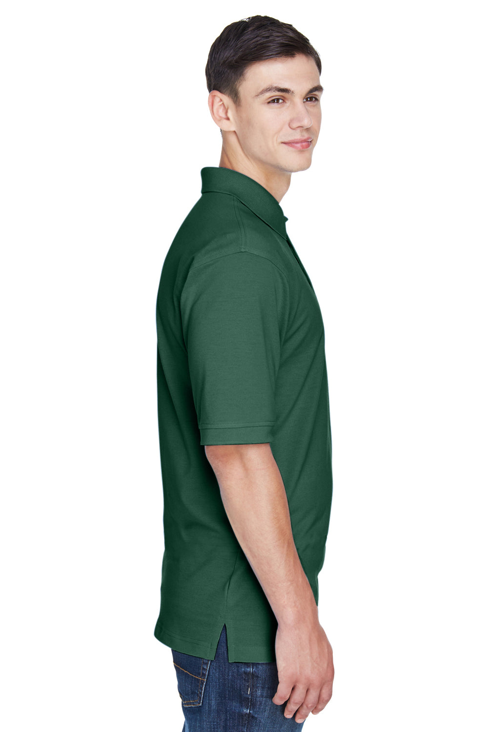 Harriton M265/M265T Mens Easy Blend Wrinkle Resistant Short Sleeve Polo Shirt Hunter Green Model Side