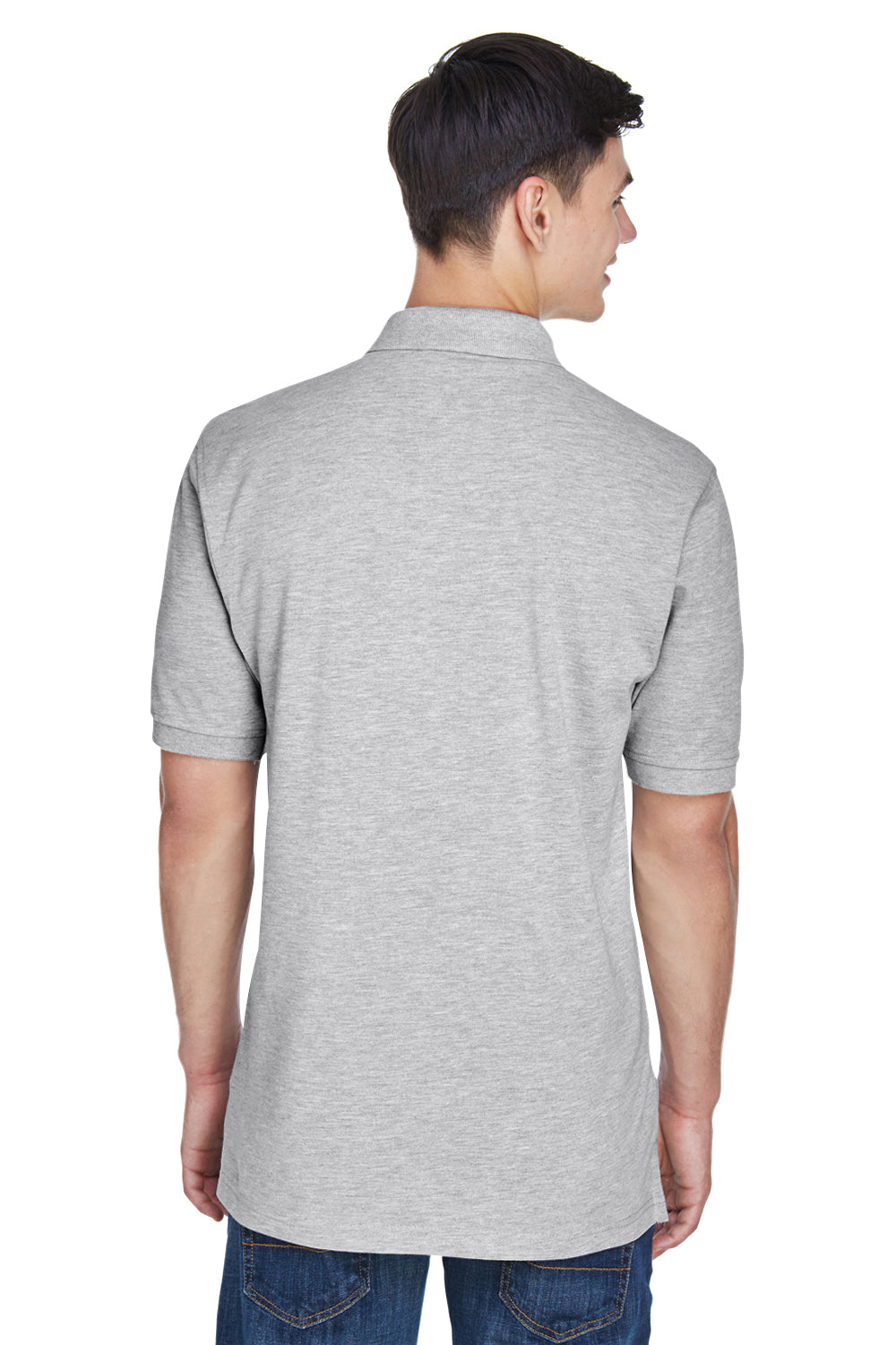 Harriton M265/M265T Mens Easy Blend Wrinkle Resistant Short Sleeve Polo Shirt Heather Grey Model Back