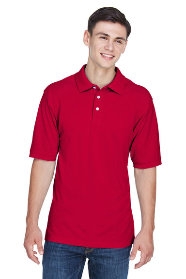 Harriton M265/M265T Mens Easy Blend Wrinkle Resistant Short Sleeve Polo Shirt Red Model Front