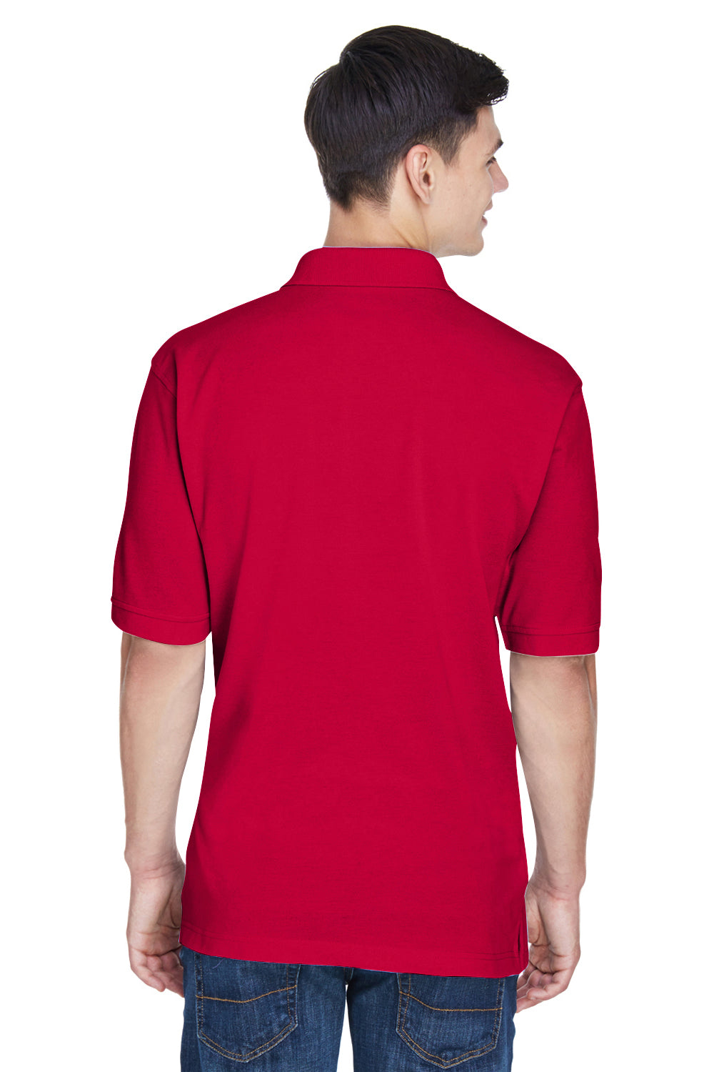 Harriton M265/M265T Mens Easy Blend Wrinkle Resistant Short Sleeve Polo Shirt Red Model Back